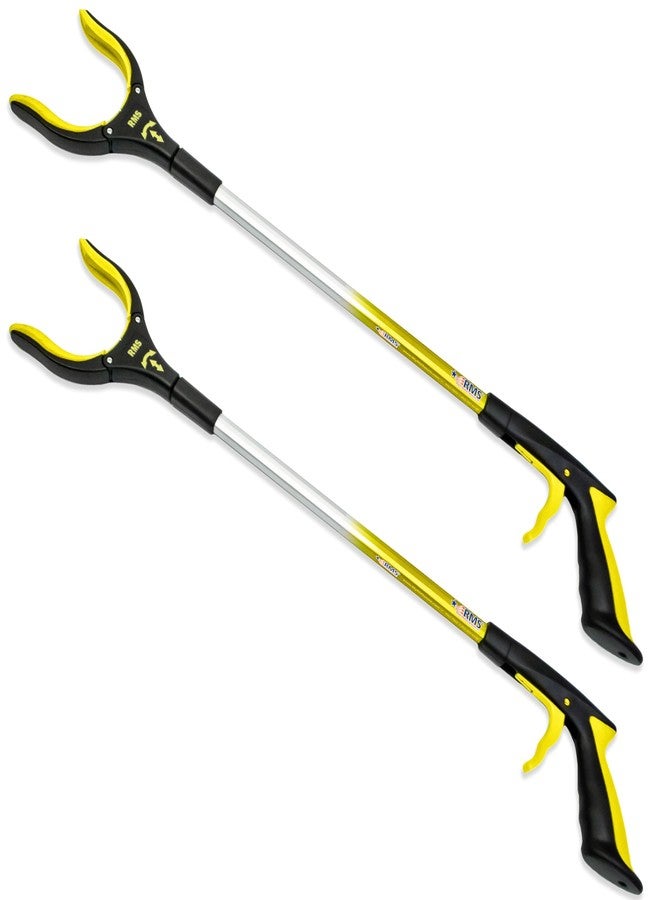 RMS 2-Pack 32 Inch Extra Long Grabber Reacher with Rotating Jaw - Mobility Aid Reaching Assist Tool (Yellow) - Image 1